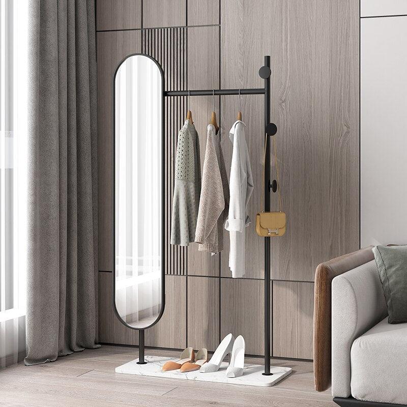 Freestanding coat shop stand and mirror